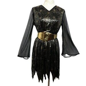 Gold Lame’ Spider Web Midi Dress w/ jagged hemline by Funny Fashions NWT NOS